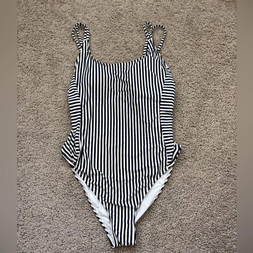 Navy & White Striped One Piece Swimsuit